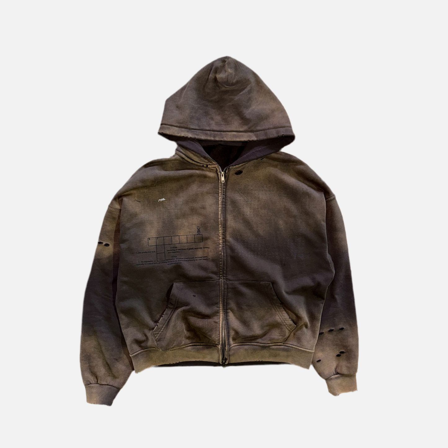 ‘Im/perfection’ Sunfade Hand-Distressed Zipup Hoodie