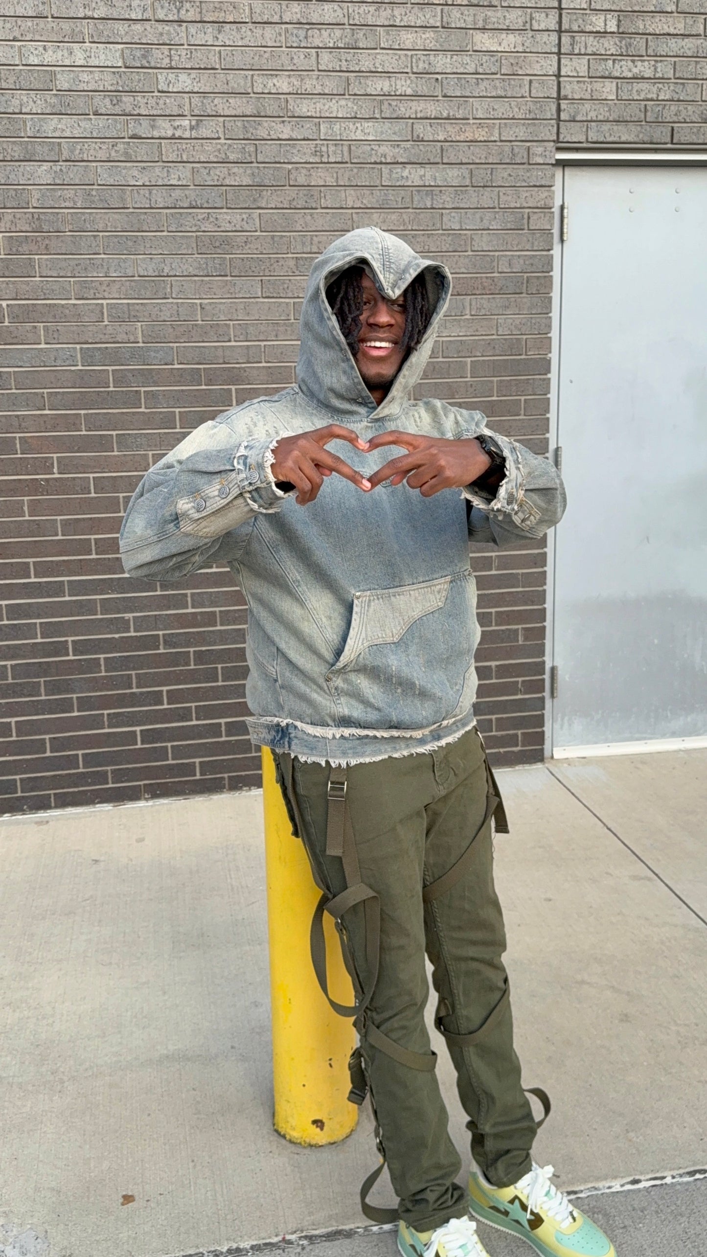 ‘MorphHood’ Distressed Washed Denim Hoodie