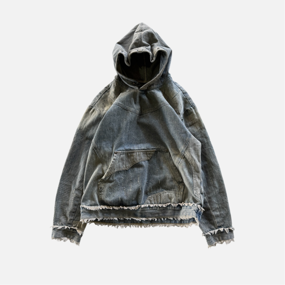 ‘MorphHood’ Distressed Washed Denim Hoodie