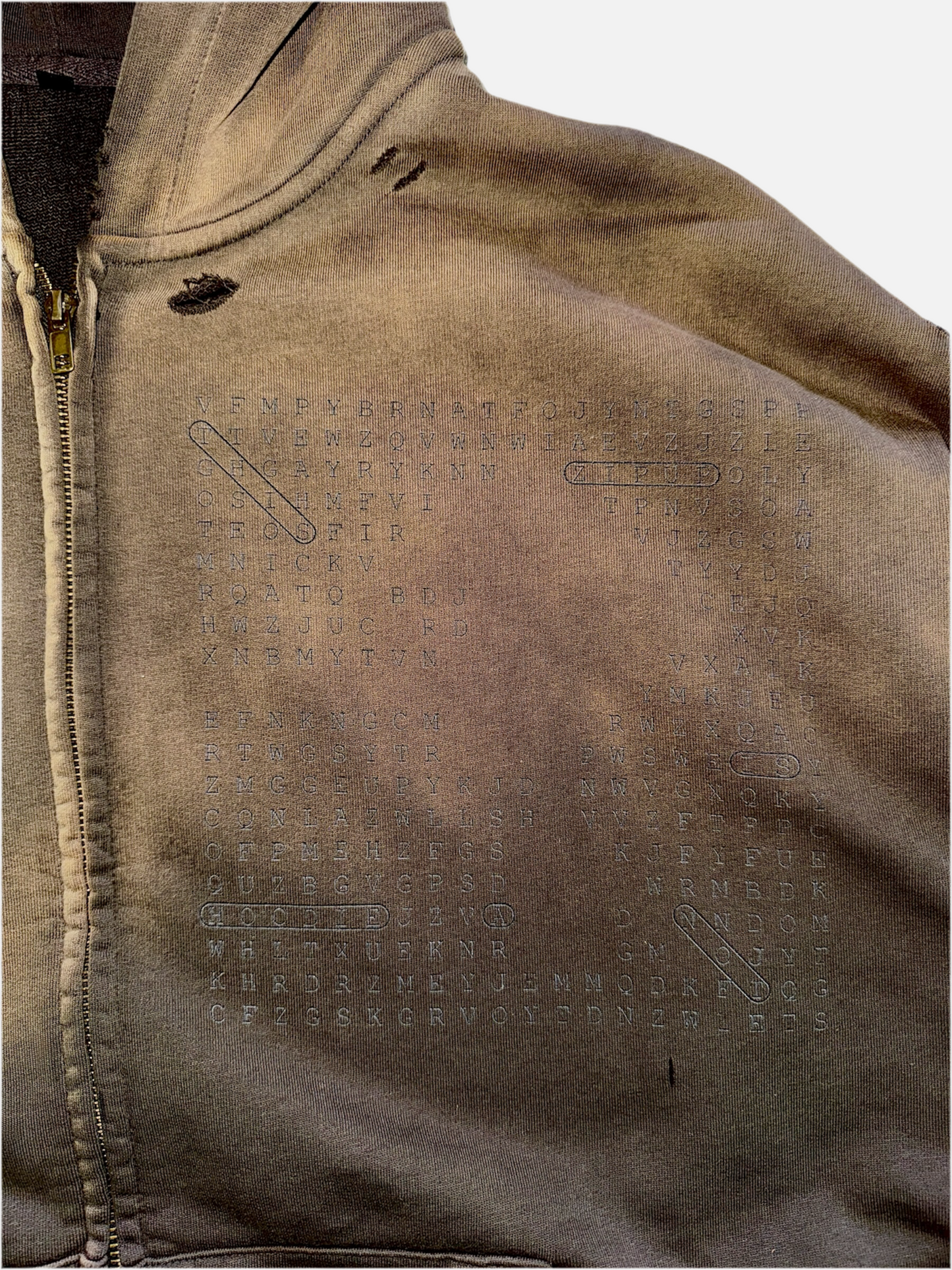 ‘Im/perfection’ Sunfade Hand-Distressed Zipup Hoodie